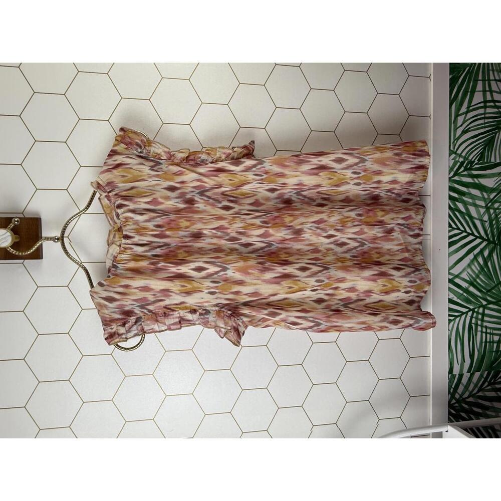 Roan + Ryan Beige and Pink Sleeveless Ruffle Sleeveless Top - Size - Small - Picture 2 of 5